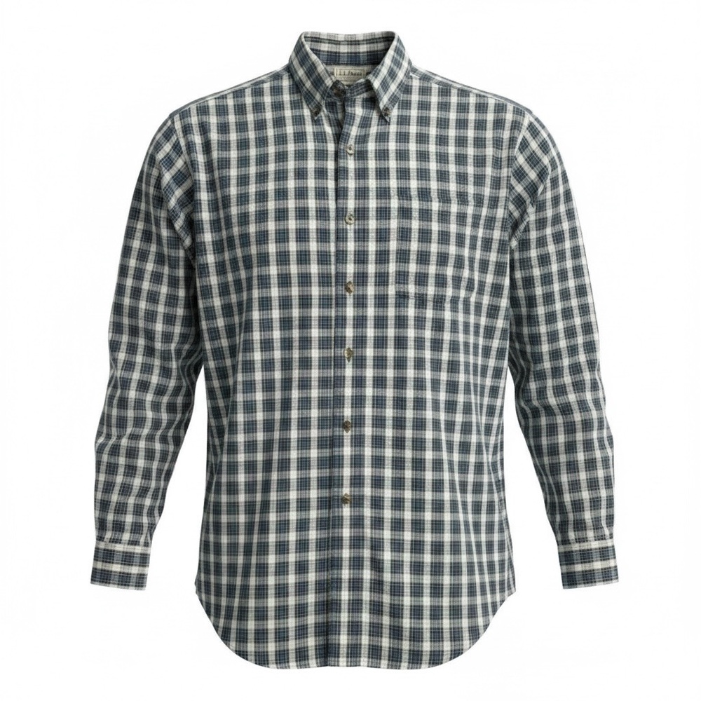 L.L.Bean Shirt Mens Large Flannel Button Down Plaid Blue Pocket Cotton Large
